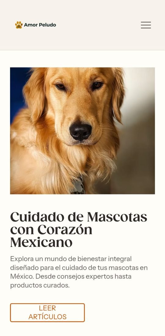 Portada en celular: el titular «Cuidado de mascotas con corazón mexicano» y el botón de leer artículos
