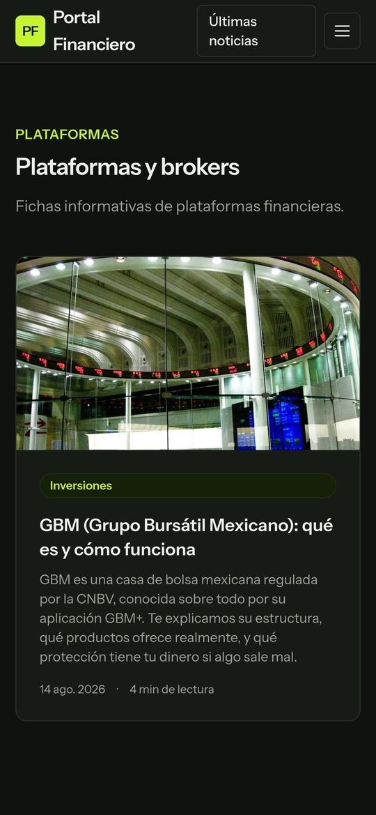 Sección de plataformas y brokers, con la ficha de GBM y su explicación de regulación