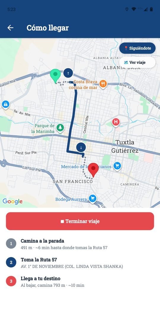 Guía paso a paso con GPS: camina a la parada, toma la ruta 57, llega a tu destino